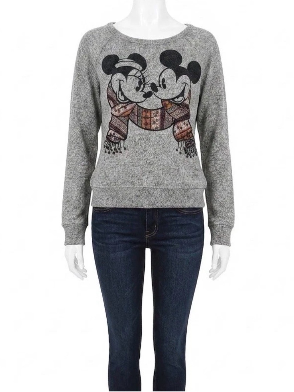 Disney Parks Mickey & Minnie Scarf Sweater XS Gray Lightweight Knit